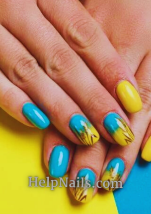 Blue and Yellow Nails